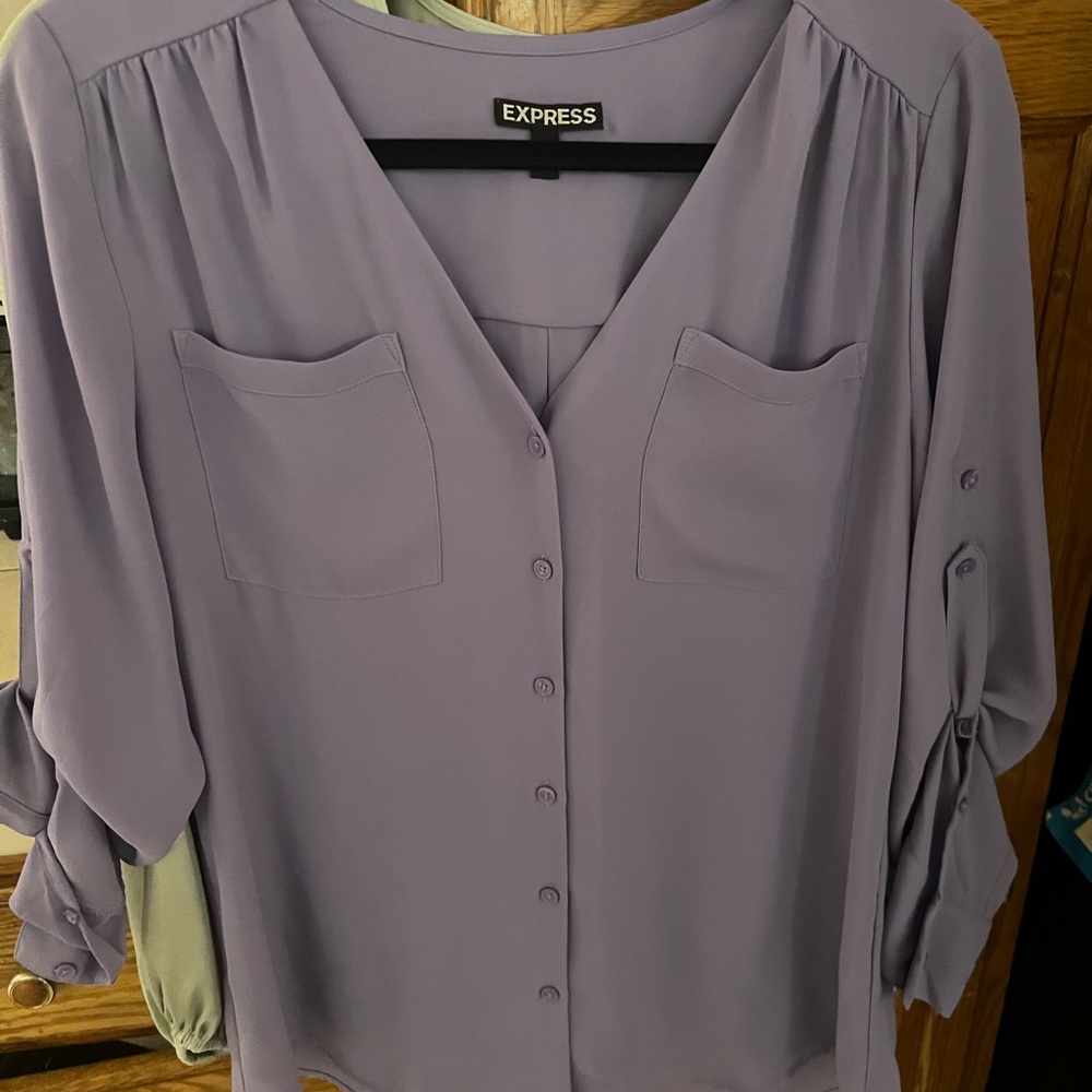 Express Lavender Button-Front Blouse